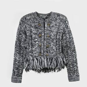TWINSET MILANO Bouclé Knit Cropped Cardigan Jacket with Fringe Size L